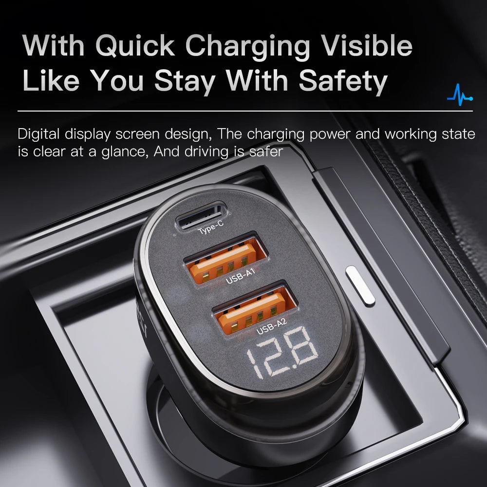 Essager 125W USB C Car Charger Digital Display PD QC3.0 Fast Charge Phone Charger For IPhone 14 13 Pro Max Samsung Xiaomi Laptop