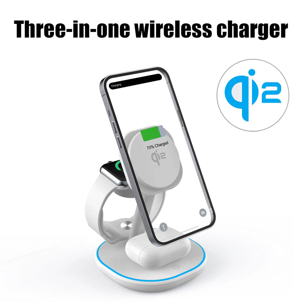 Qi2 3 in 1 Wireless Charger 15W For iPhone 16 15 14 13 12 Fast Charging Station For Apple Watch 10 9 8 7 6 5 for Airpods pro