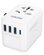 Load image into Gallery viewer, LENCENT Universal Travel Adapter with 3 USB Ports 1Type-C PD Charging All-in-one Travel Adapter EU/UK/USA/AUS Plug for Travel