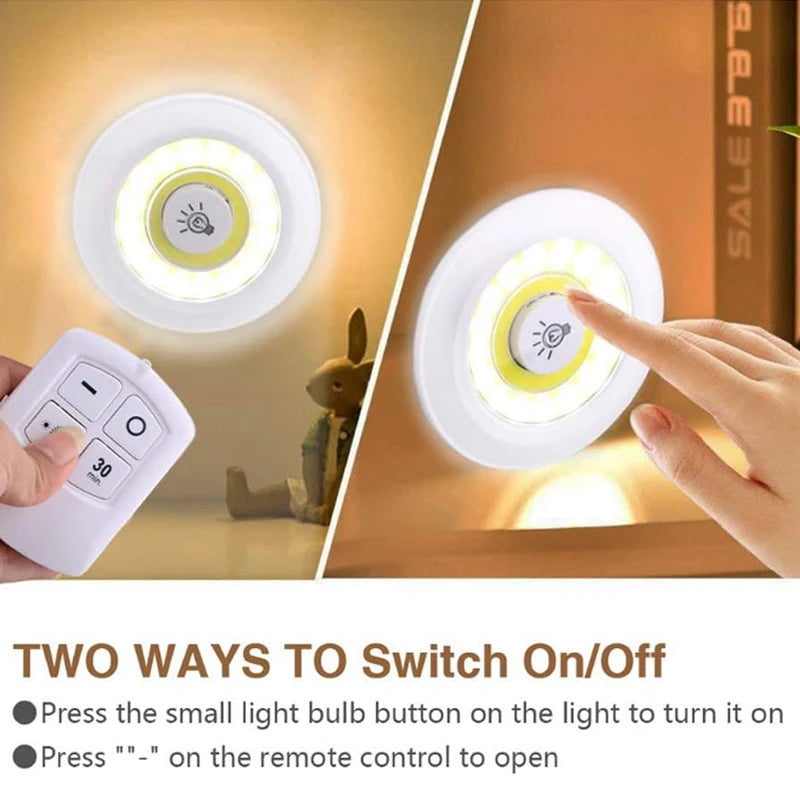 3W Smart COB Under Cabinet Light Mini LED Wireless Remote Control Dimmable Wardrobe Night Lamp For Bedroom Kitchen Nightlight