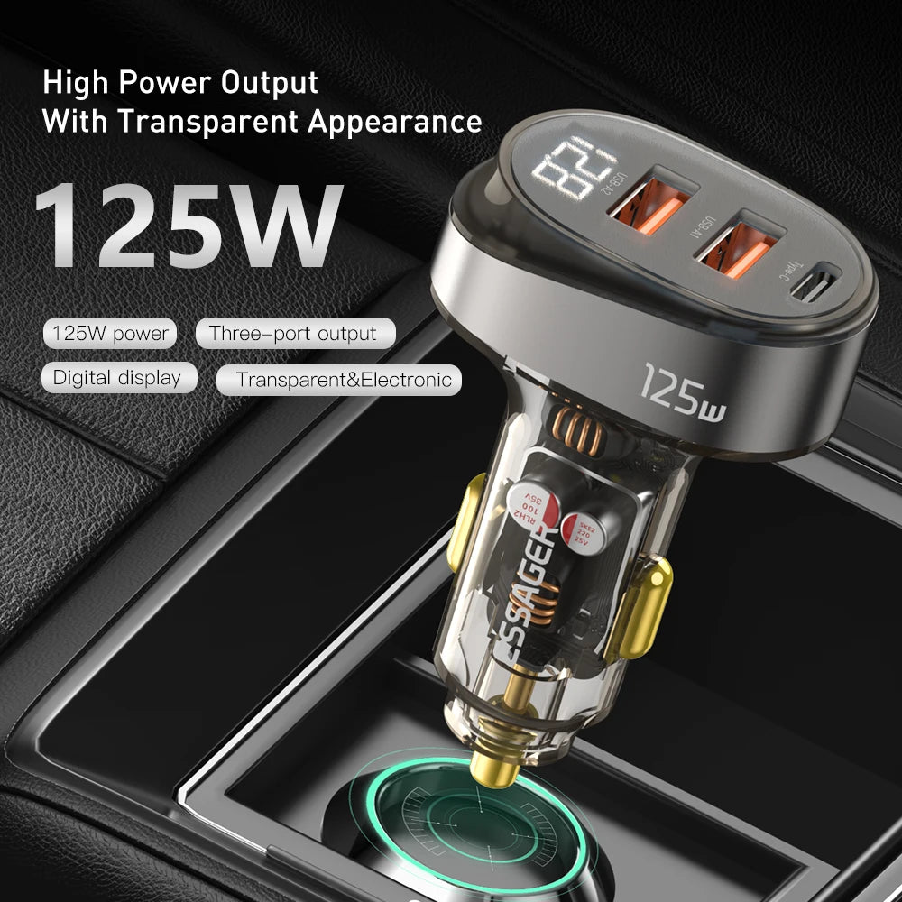 Essager 125W USB C Car Charger Digital Display PD QC3.0 Fast Charge Phone Charger For IPhone 14 13 Pro Max Samsung Xiaomi Laptop