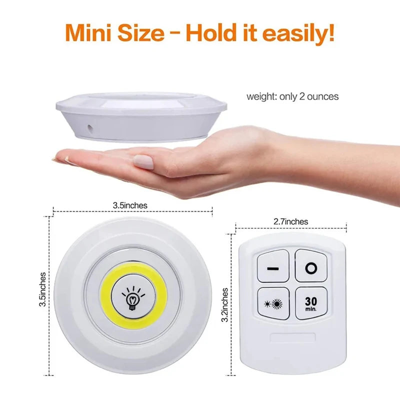 3W Smart COB Under Cabinet Light Mini LED Wireless Remote Control Dimmable Wardrobe Night Lamp For Bedroom Kitchen Nightlight