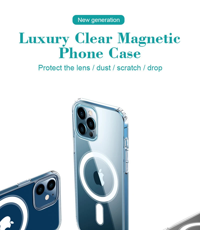 Original Clear Magsafe Magnetic Wireless Charging Animation Case For iPhone 16 15 14 13 12 11 Plus Mini Pro Max XS XR 7 8 Cover