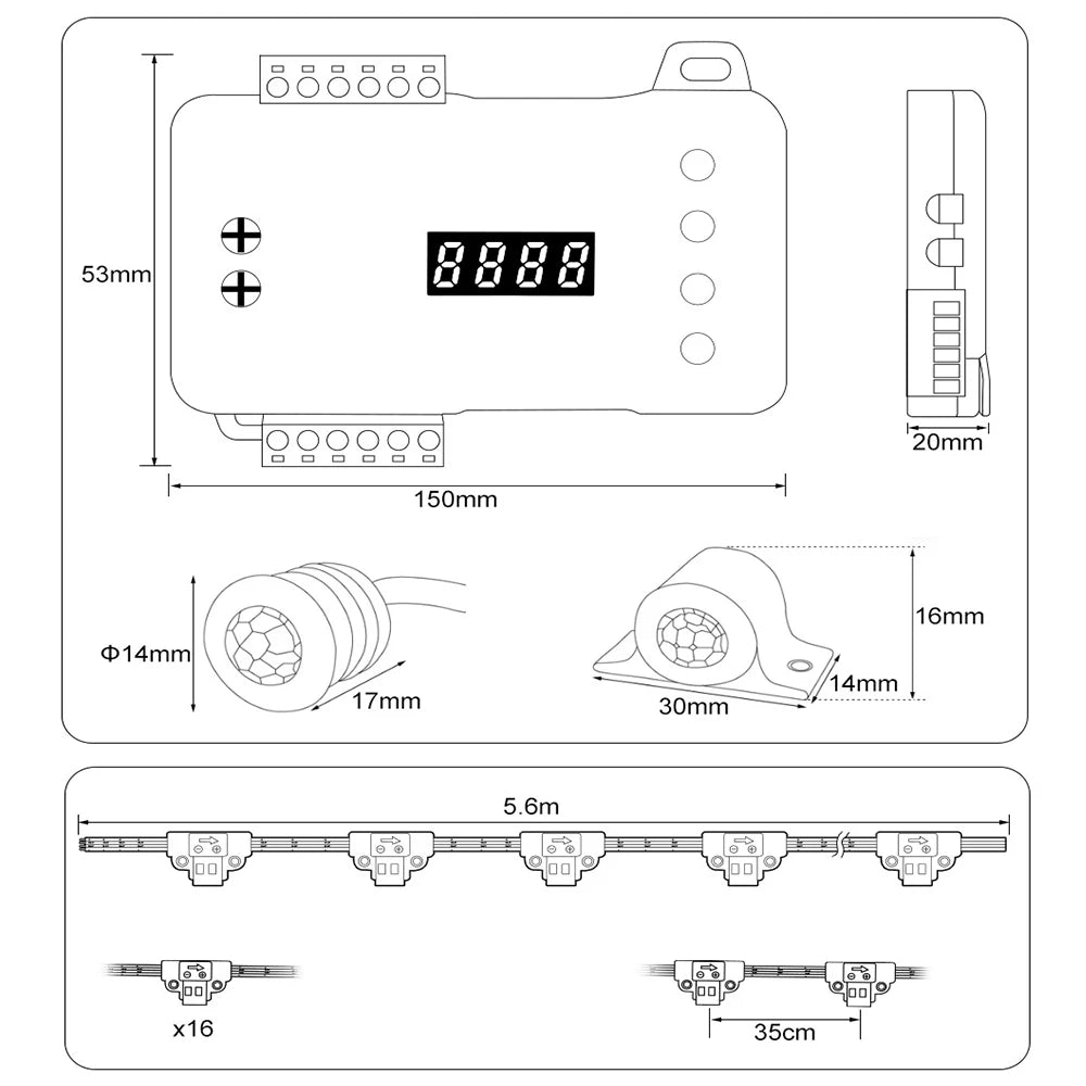 Intelligent Motion Sensor Stair Light Smart Controller 10 20 32 40 Steps Fast Install High Bright COB LED Strip Full Set STEP-05