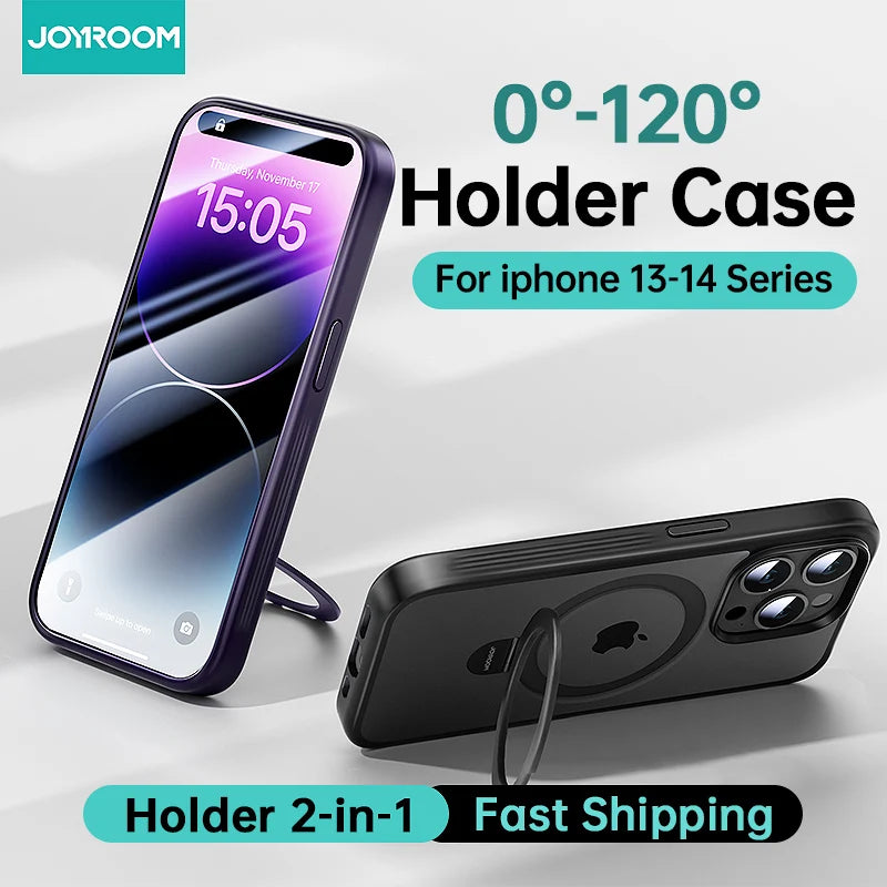 Joyroom Magnetic Phone Case for iPhone 14 13 Pro Max Frosted Ring Holder Phone Cover Wireless Charger Magnet Cover With Holder