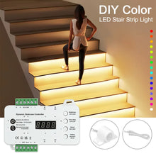 Load image into Gallery viewer, Intelligent Motion Sensor Stair Light Smart Controller 10 20 32 40 Steps Fast Install High Bright COB LED Strip Full Set STEP-05