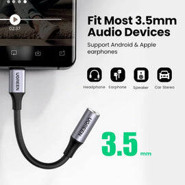 UGREEN USB Type C to 3.5mm Earphone USB C Cable USB C to 3.5 Headphone Adapter Audio Cable For Xiaomi Mi10 HUAWEI P30 Oneplus 9