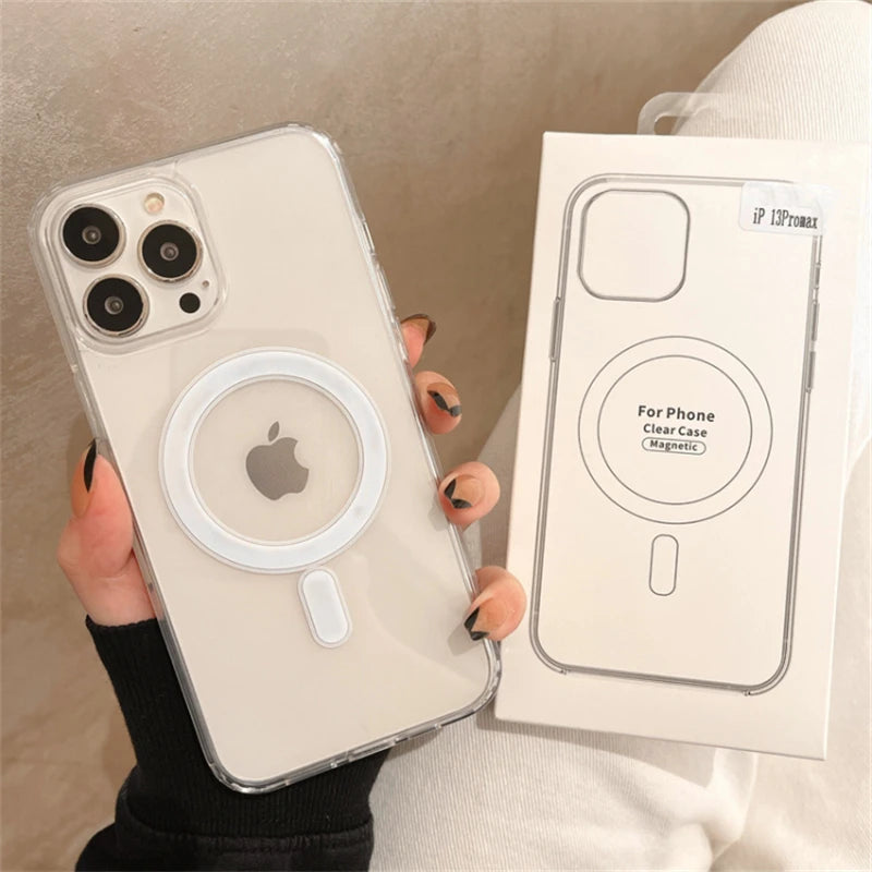 Original Clear Magsafe Magnetic Wireless Charging Animation Case For iPhone 16 15 14 13 12 11 Plus Mini Pro Max XS XR 7 8 Cover