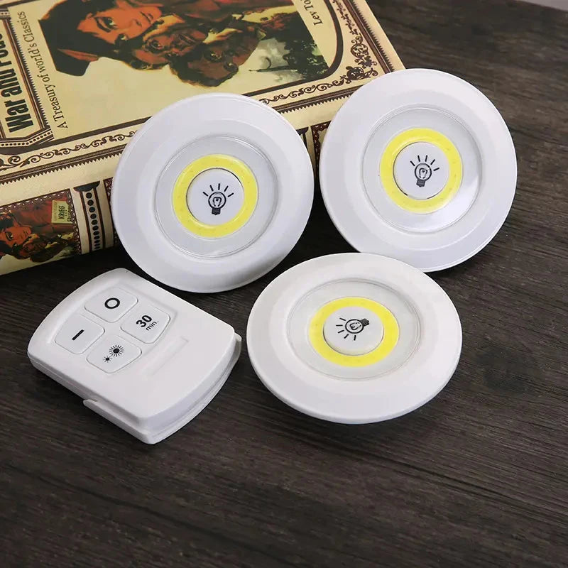 3W Smart COB Under Cabinet Light Mini LED Wireless Remote Control Dimmable Wardrobe Night Lamp For Bedroom Kitchen Nightlight